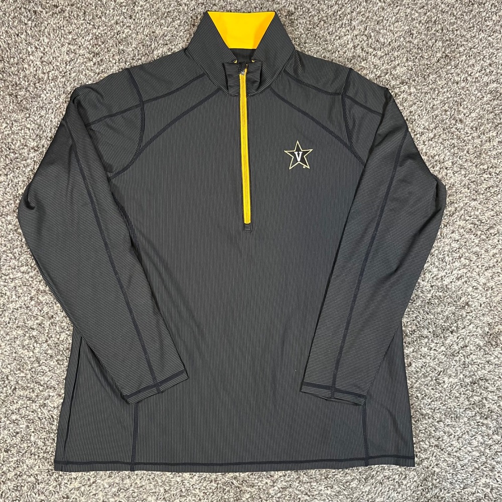 Antigua Vanderbilt Commodores Womens XL Quarter Zip Pullover Gray Black Stripe